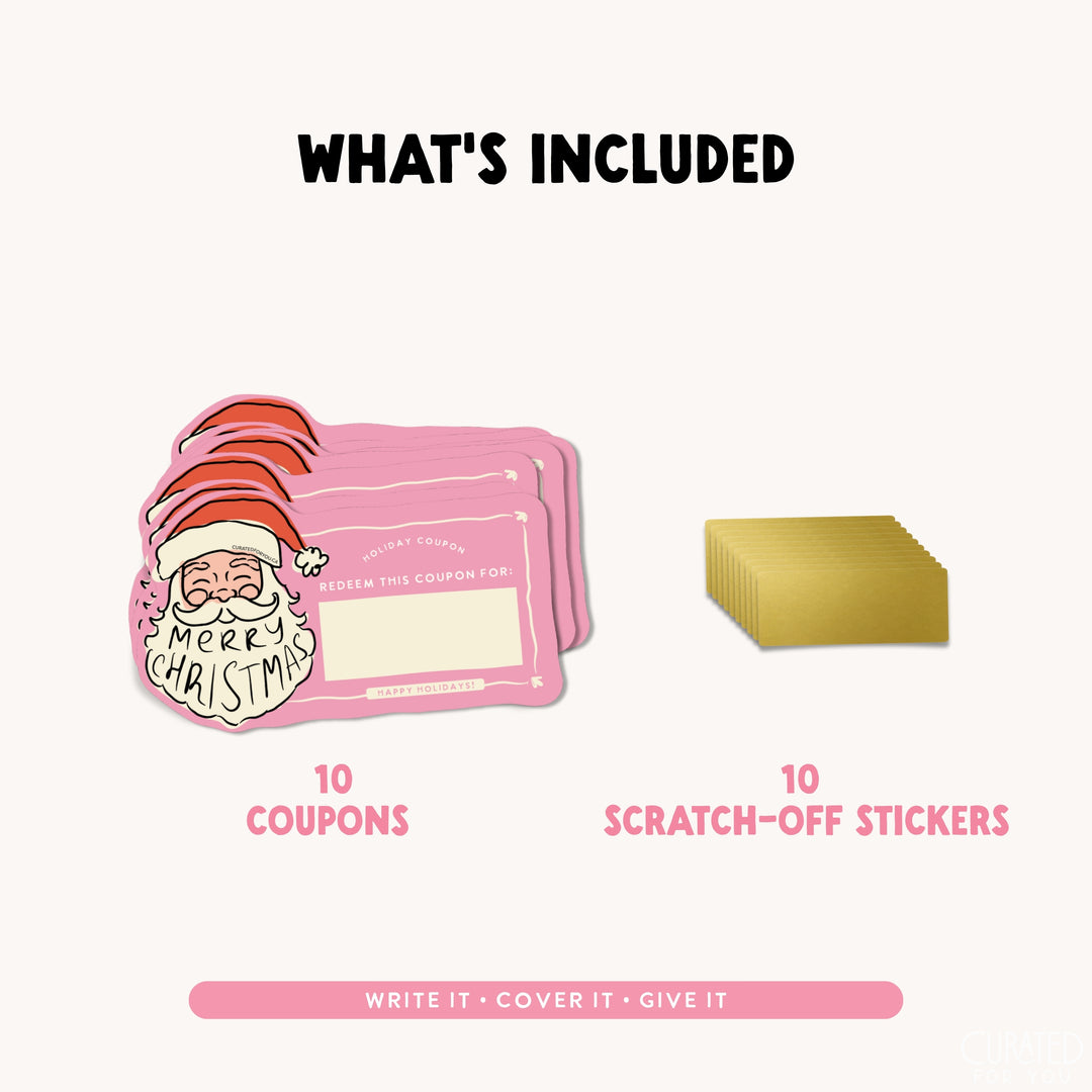 Christmas Scratch-Off Coupons, Set of 10 Blank Gift Vouchers, Stocking Stuffers for Teens, Friends &amp; Family