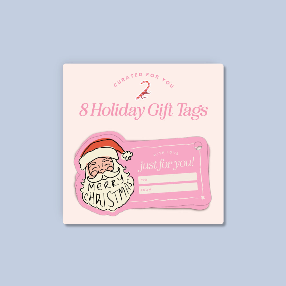 Christmas Gift Tags, Set of 8, Santa Die-Cut Tags for Holiday Gift Wrapping