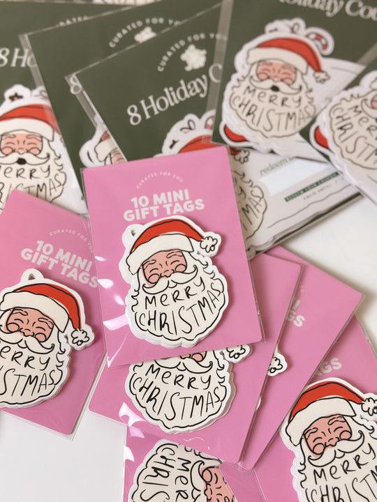 Santa Christmas Gift Tags - Set of 10 Mini Santa Shaped Gift Labels