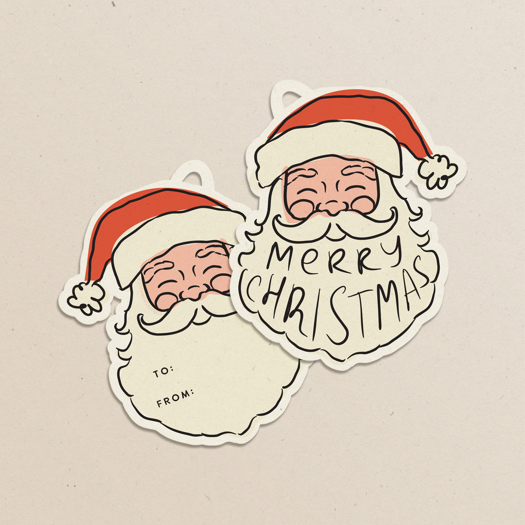 Santa Christmas Gift Tags - Set of 10 Mini Santa Shaped Gift Labels