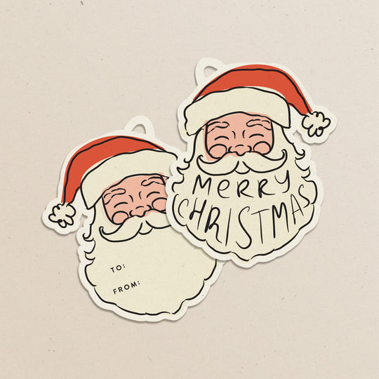 Santa Christmas Gift Tags - Set of 10 Mini Santa Shaped Gift Labels