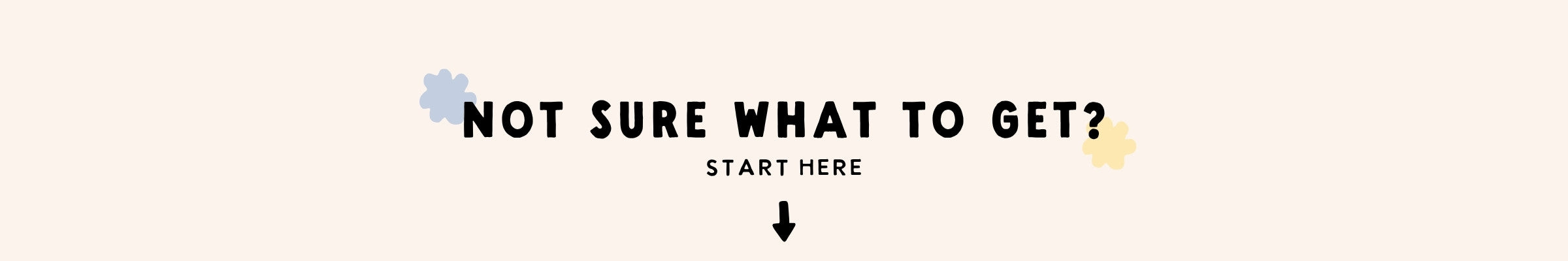 Text prompt asking 'Not sure what gift to get? Start here' with a question mark icon on a white background.