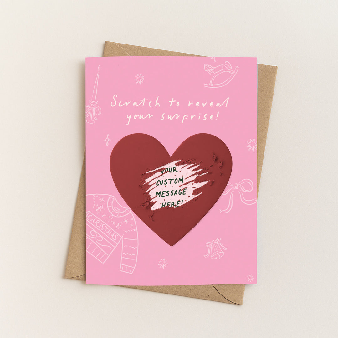 Whimsical Christmas Scratch-Off Card – Pink & Red
