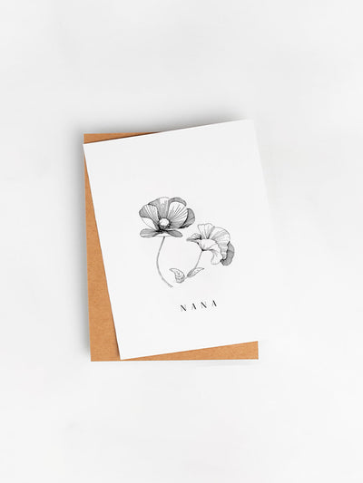 Mother's day card with delicate black flowers. Grandma card for mothers day. Black and white elegant card for nana.