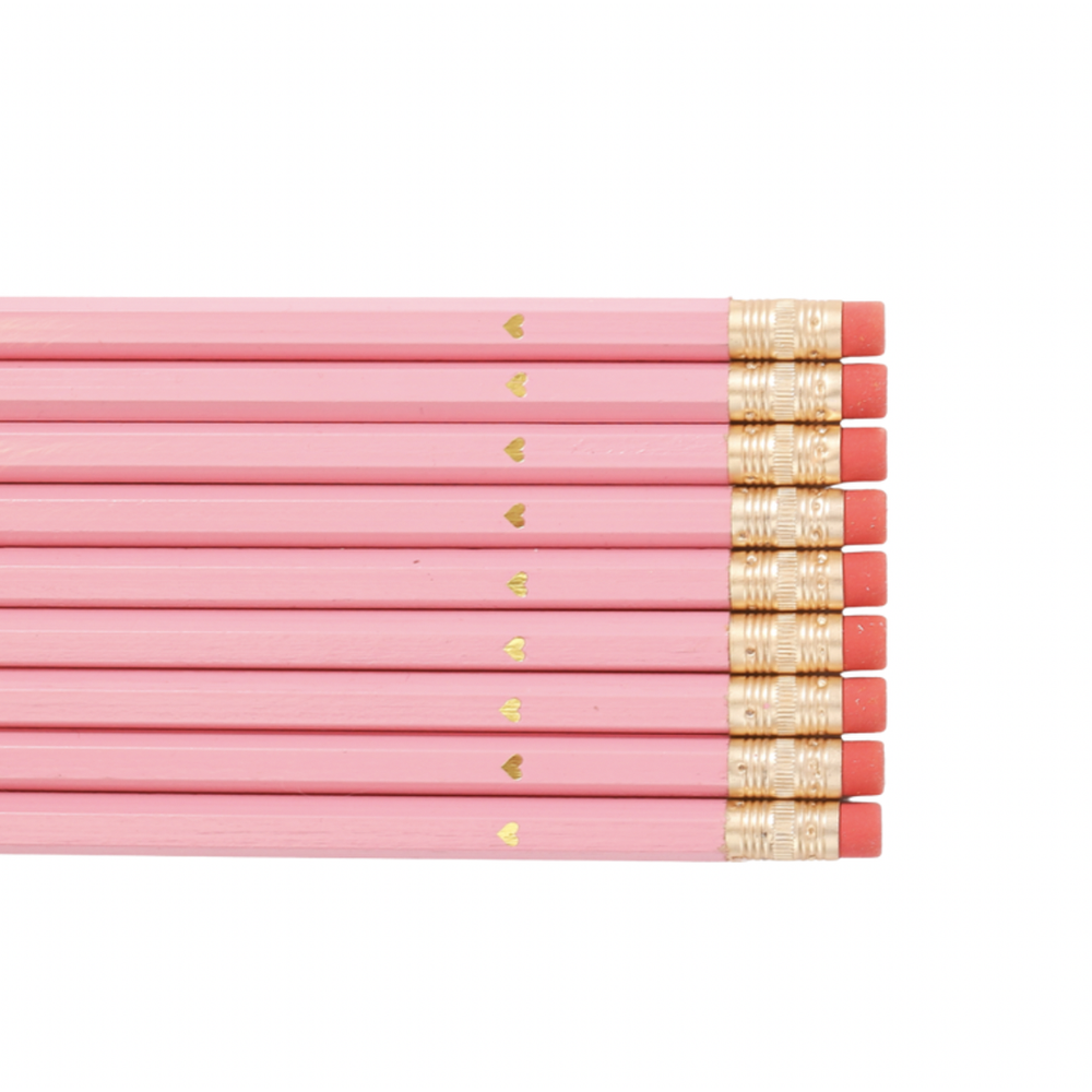 Pencil Set, Gold Foil Heart