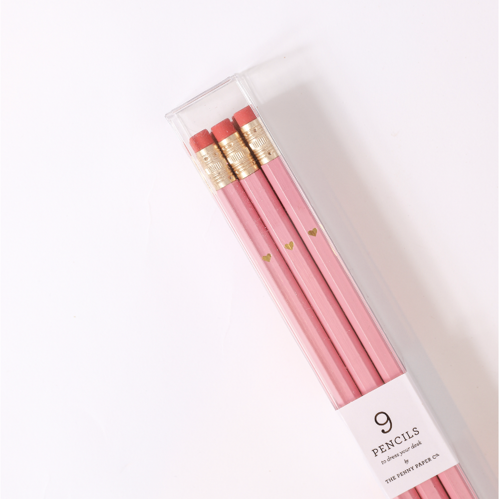 Pencil Set, Gold Foil Heart