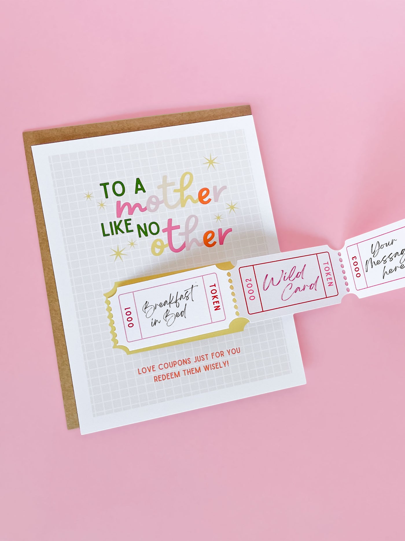 Love tokens for Mom. Paper stationery for mothers day with fun colors. Perfect as a gift for mom from the kids. The gift includes arcade love tickets to fill with different activities, gifts and Experiences for mothers day. Birthday gift, christmas or mothers day gift. 
